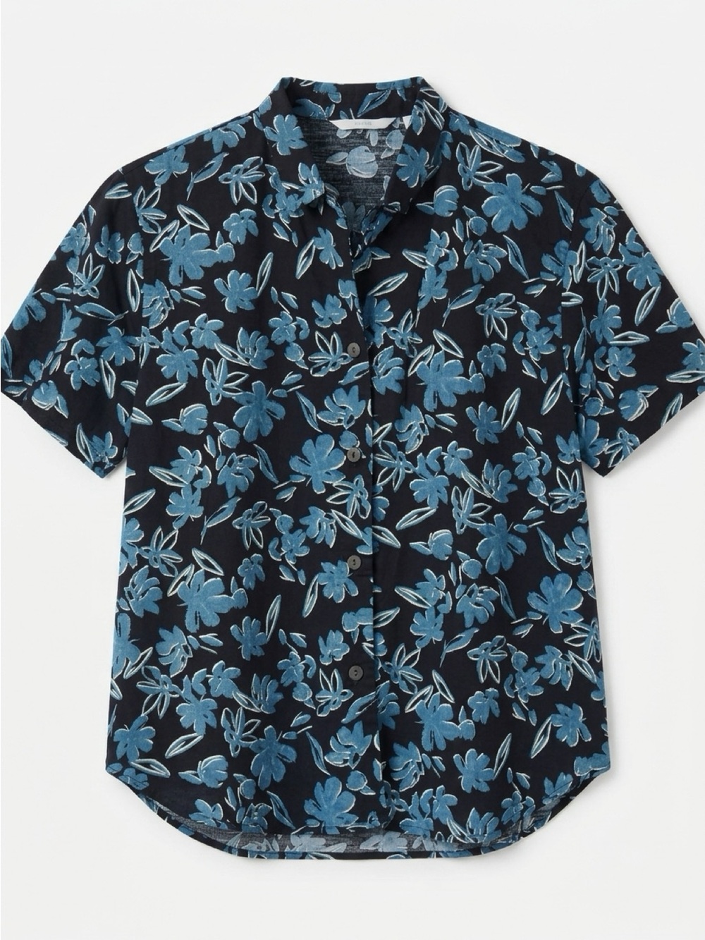 Women’s Blue Floral Short-Sleeve Button Down Shirt